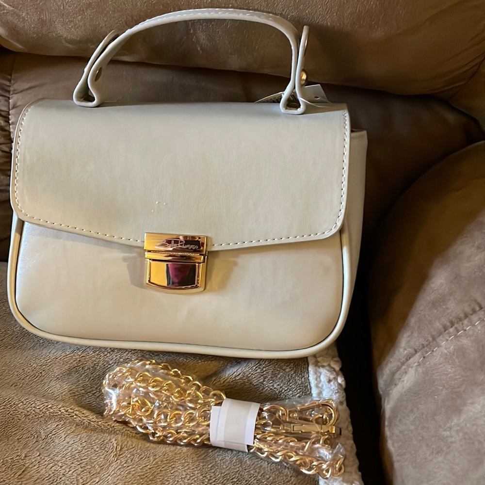 BELLA RUSSO gray boxy small crossbody bag gold tone chain BT2 2619 NWOT